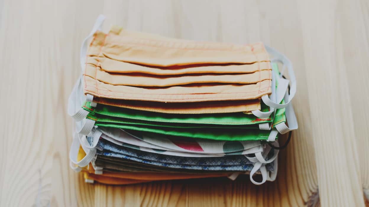 face masks on a desk